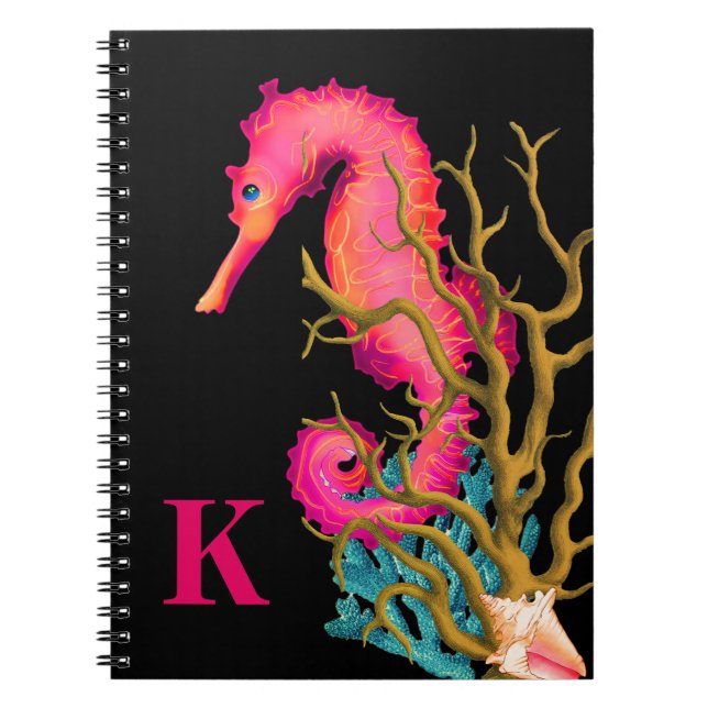 Marine Seahorse Pink Chic  Notebook (Front)