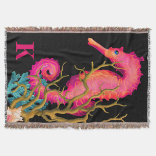 Marine Seahorse Pink Chic  Throw Blanket