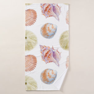 Marine seamless patern of sea shells. Watercolor i Bath Towel