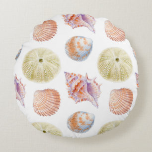 Marine seamless patern of sea shells. Watercolor i Round Cushion