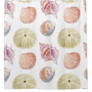 Marine seamless patern of sea shells. Watercolor i Shower Curtain