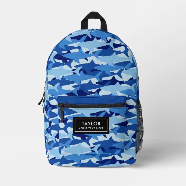 Marine Sharks Pattern Printed Backpack (Front)