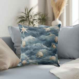 Marine Shell Starfish Ocean Wave Coast Beach House Cushion
