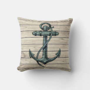 Marine Ship Anchor Vintage Style Wood Board Pillow