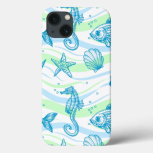 Marine Sketch Pattern iPhone 13 Case