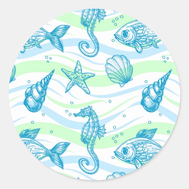Marine Sketch Pattern Classic Round Sticker (Front)