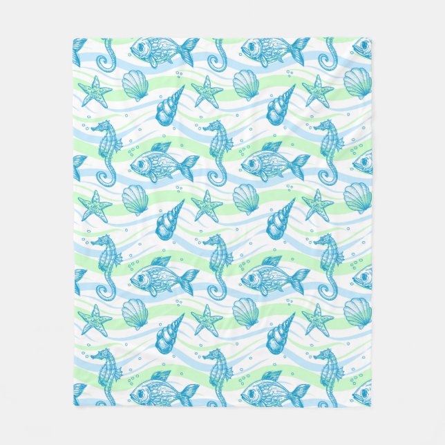 Marine Sketch Pattern Fleece Blanket (Front)