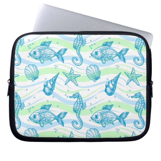 Marine Sketch Pattern Laptop Sleeve (Front)