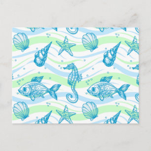 Marine Sketch Pattern Postcard