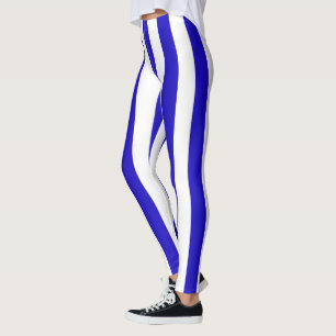 Marine stripes pattern, thick stripes blue & white leggings