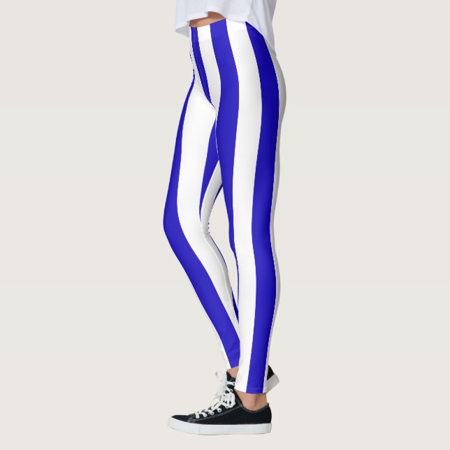Marine stripes pattern, thick stripes blue & white leggings (Left)