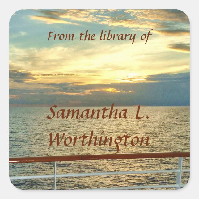 Marine Sunrise Personalised Bookplates Square Sticker (Front)