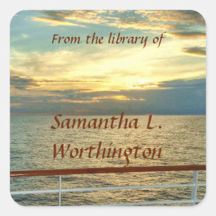 Marine Sunrise Personalised Bookplates Square Sticker