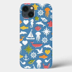 Marine Symbols Pattern iPhone 13 Case