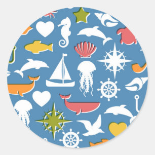Marine Symbols Pattern Classic Round Sticker