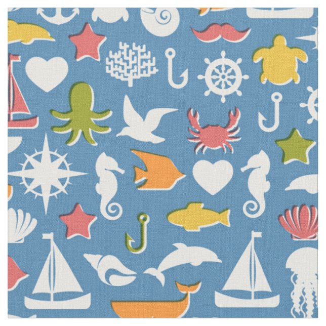 Marine Symbols Pattern Fabric (Close Up)
