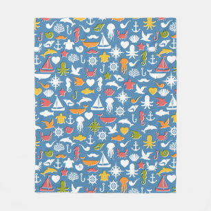 Marine Symbols Pattern Fleece Blanket