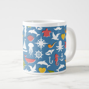 Marine Symbols Pattern Large Coffee Mug