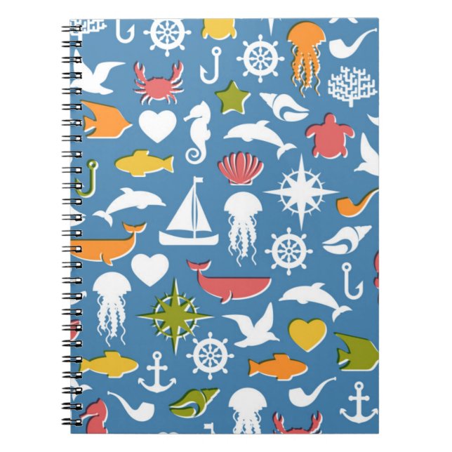 Marine Symbols Pattern Notebook (Front)
