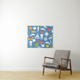Marine Symbols Pattern Tapestry
