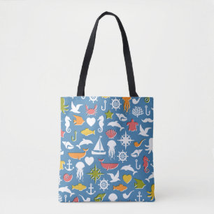 Marine Symbols Pattern Tote Bag