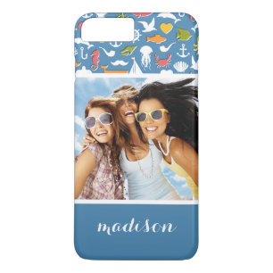 Marine Symbols Pattern Your Photo & Name iPhone 8 Plus/7 Plus Case