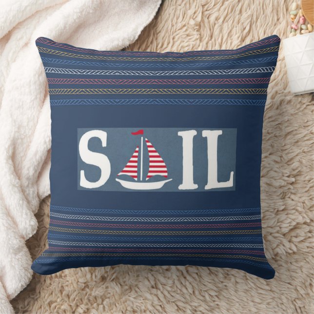 Marine Theme Blue Ocean Regatta Stripe Rope Lines  Cushion (Blanket)