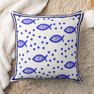 Marine Theme Nautical Elements Fish Stripe Bubbles Cushion