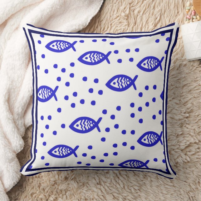 Marine Theme Nautical Elements Fish Stripe Bubbles Cushion (Blanket)