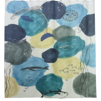 Marine Themed Fish Sea Life Shower Curtain