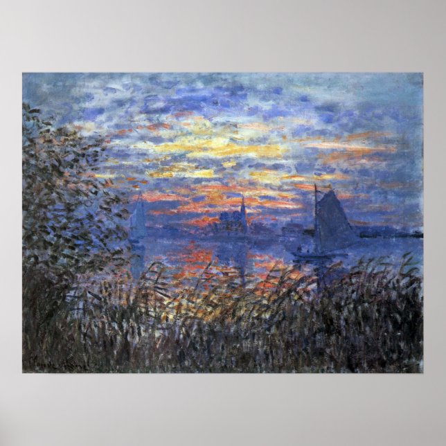 Marine View with a Sunset by Claude Monet Poster (Front)
