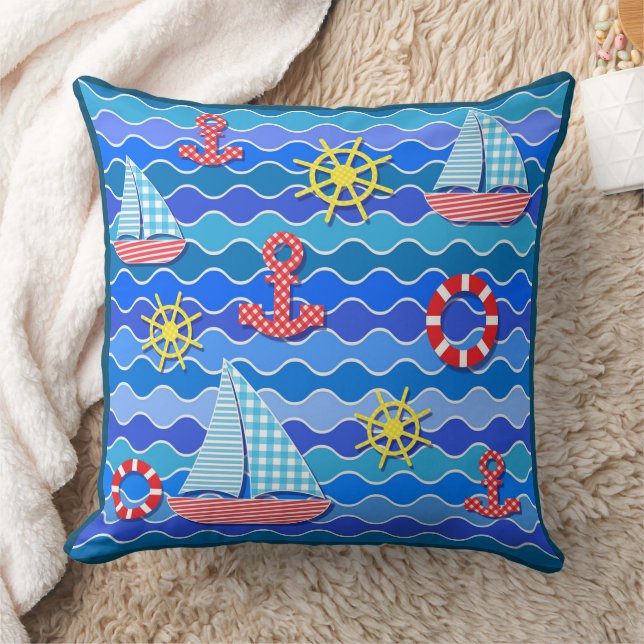  Marine Wave Red Blue Anchor Boat Sail Ship Wheel  Cushion (Blanket)