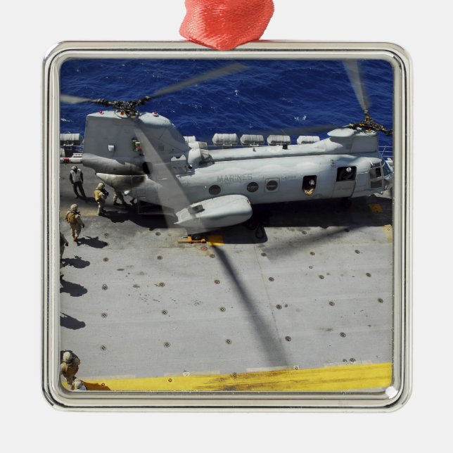 Marines board a CH-46E Sea Knight helicopter Metal Tree Decoration (Front)