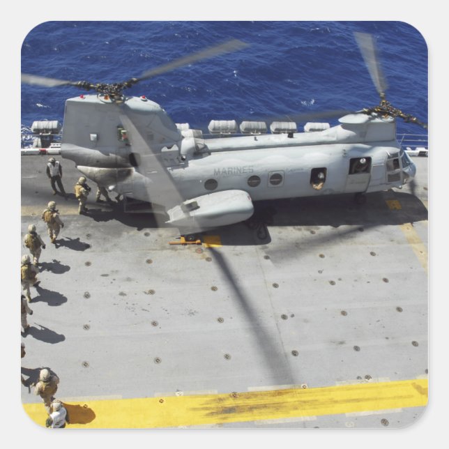 Marines board a CH-46E Sea Knight helicopter Square Sticker (Front)
