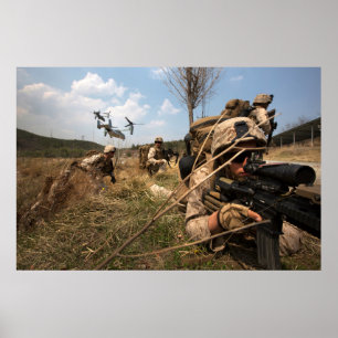 Marines Conducting Vertical Assault Exercise Poster
