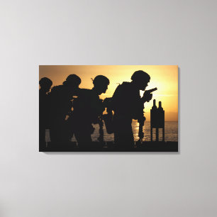 Marines fire 9mm handguns canvas print