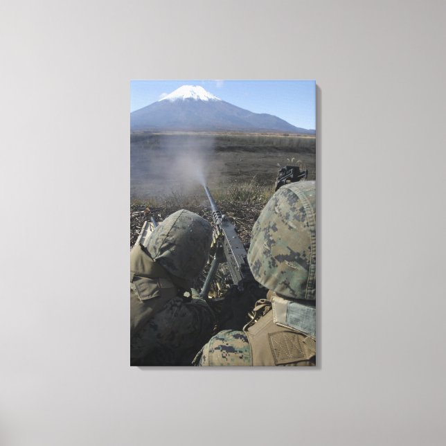 Marines fire an M2 50 calibre machine gun Canvas Print (Front)