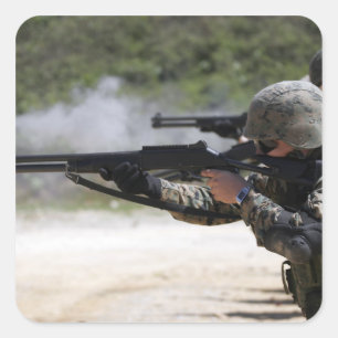 Marines firing shotguns square sticker