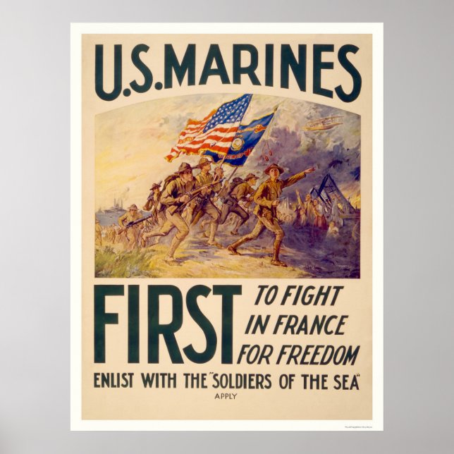 Marines - First to Fight in France for Freedom Poster (Front)