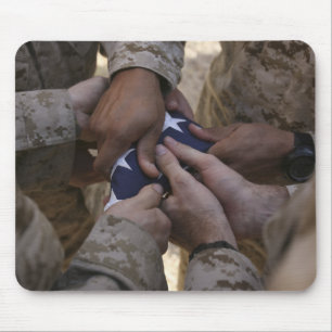 Marines fold an American flag Mouse Mat