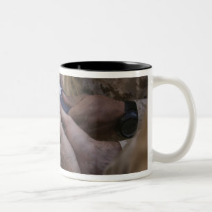 Marines fold an American flag Two-Tone Coffee Mug