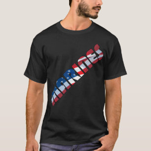 MARINES in Waving American Flag Font T-Shirt