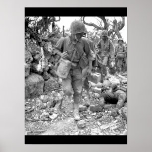 Marines pass through a small village _War Image Poster