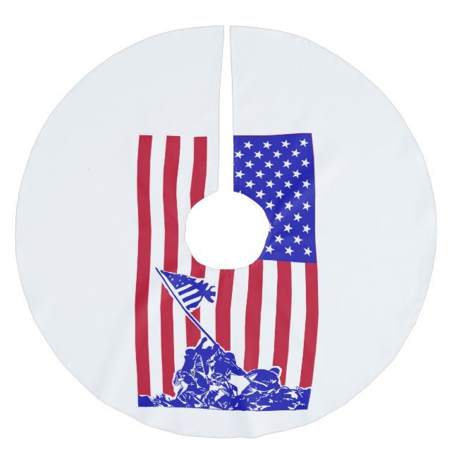 Marines Raising American Flag Brushed Polyester Tree Skirt (Front)