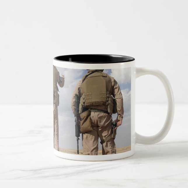 Marines scan the horizon for insurgent activity Two-Tone coffee mug (Right)