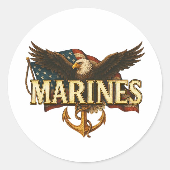 Marines With Eagle and Flag Classic Round Sticker (Front)