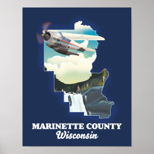 Marinette County Wisconsin map Poster