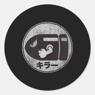 Mario Bullet Bill Distressed Kanji Logo  Classic Round Sticker