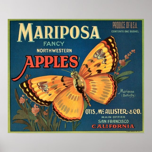 Mariposa Apples Crate Label Poster (Front)