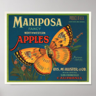 Mariposa Brand Apples Vintage Crate Label - Butter Poster